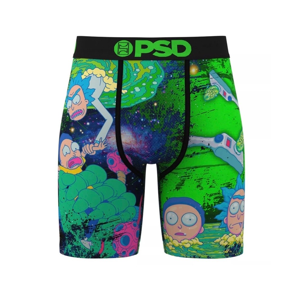 PSD Underwear Mens Rick and Morty Portal Void‎ Boxer Briefs Green Size Small